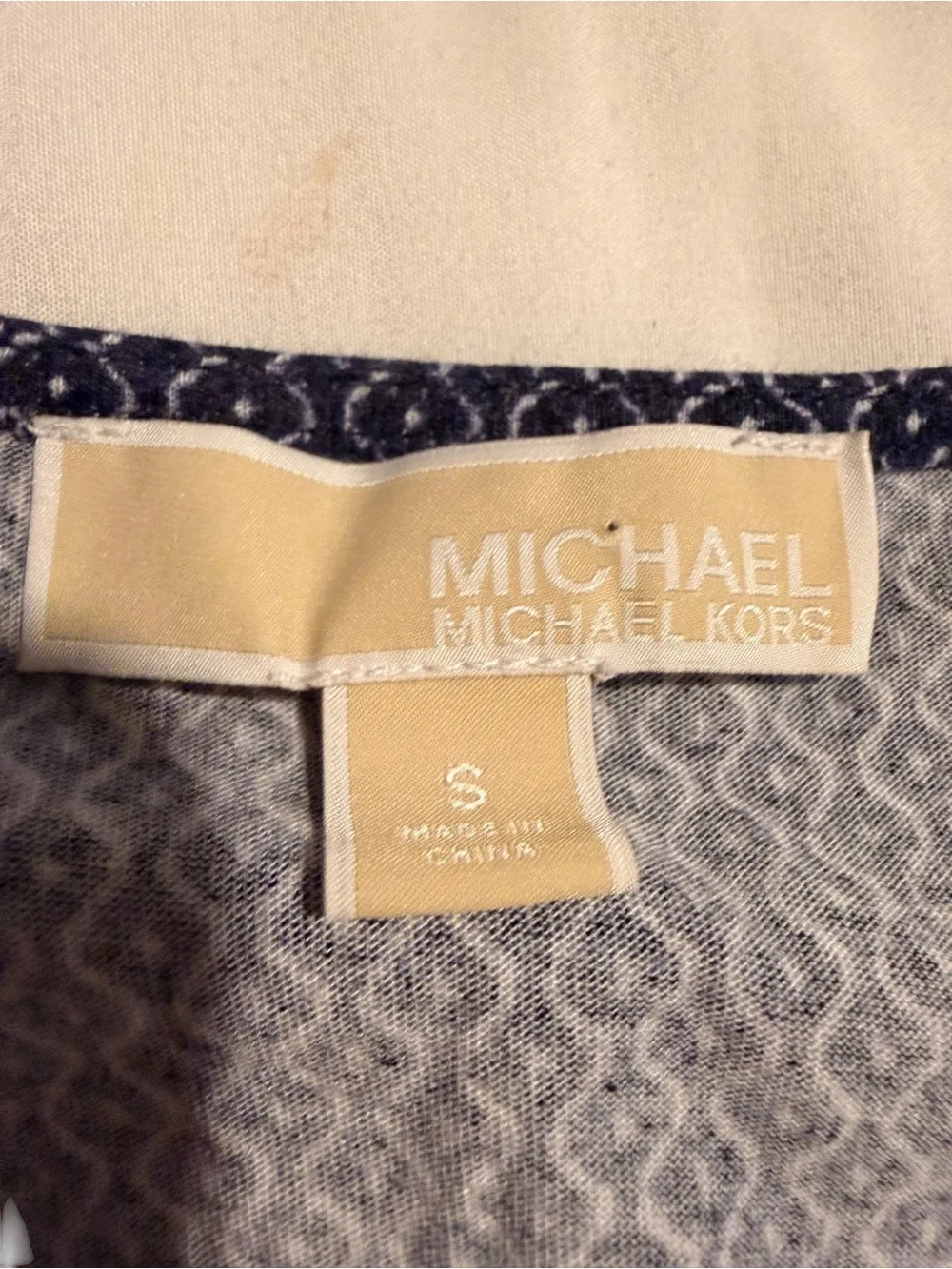 Michael Kors Navy and White Printed V-Neck Tank Top